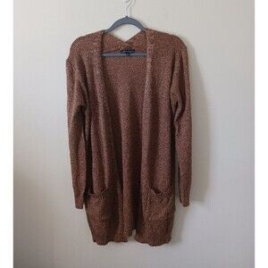 Love Ellie Stitch Fix Cardigan Sweater Marled Open Front Pocket Brown M